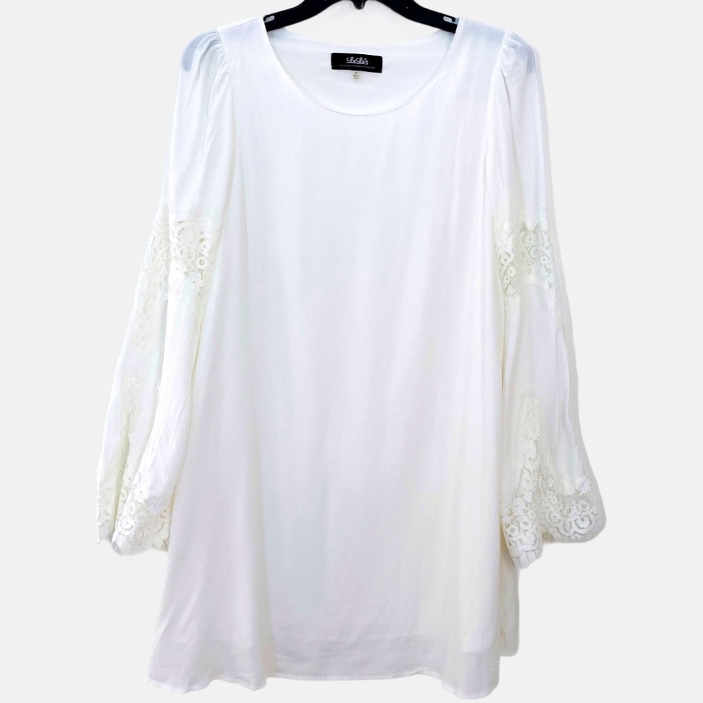 Lulu’s Mini Lace Bell Sleeve Dress White